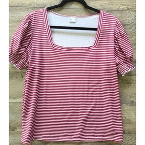 NWOT- Misifi- Pink White StripedPuff Sleeve Top Women’s